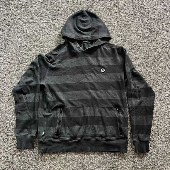 Vuori Clark Hoodie Black Grey Striped Sweatshirt Pullover Men’s Sz Medium - Picture 1 of 6